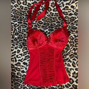 Red Halter Corset Top